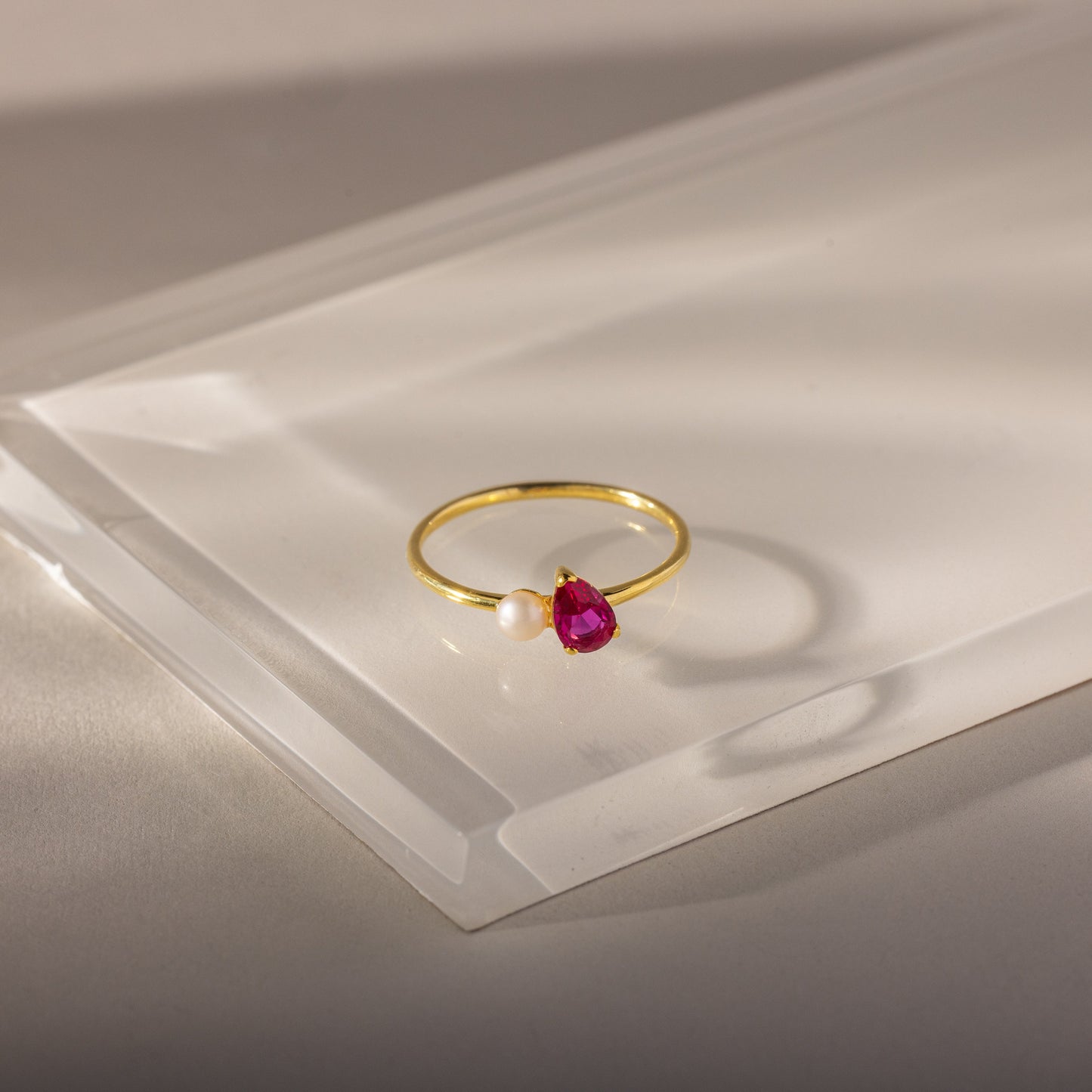 Teardrop Birthstone & Pearl Ring