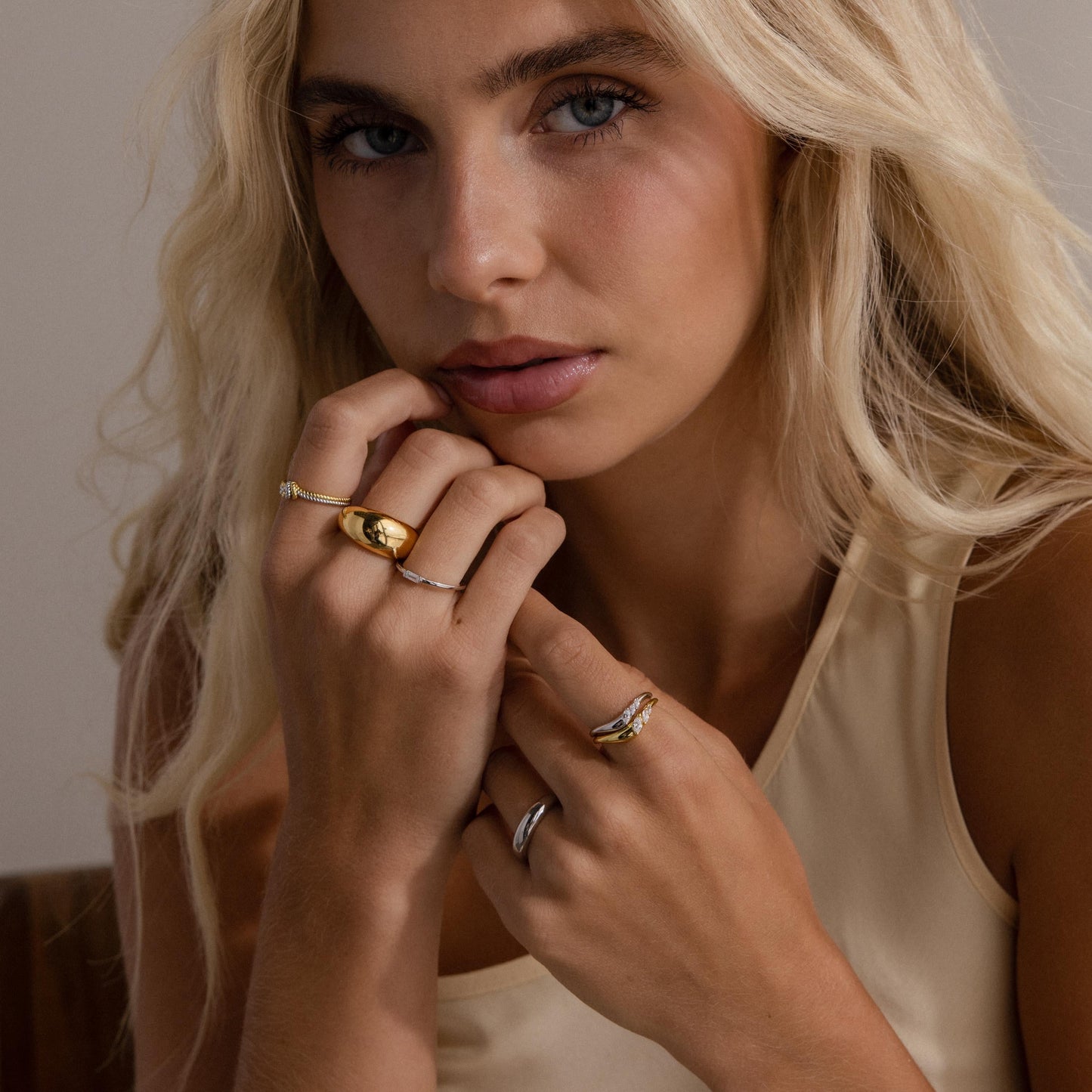 Mixed Metal Diamond Curve Ring Set