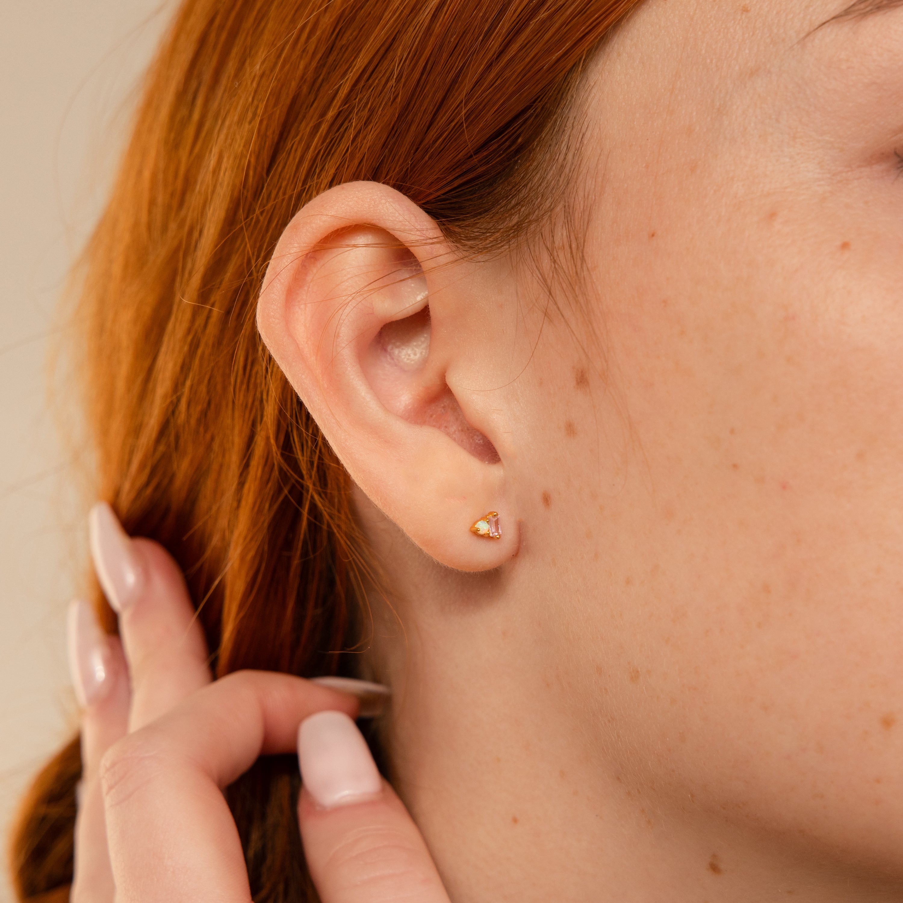Pink Baguette Opal Studs