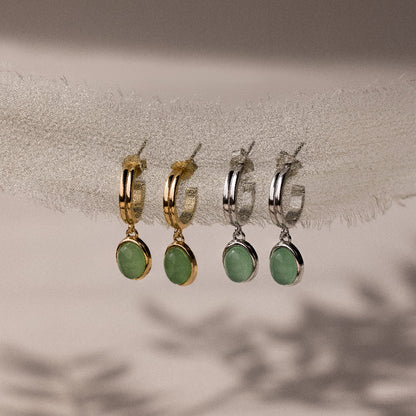 Jade Gemstone Drop Hoops