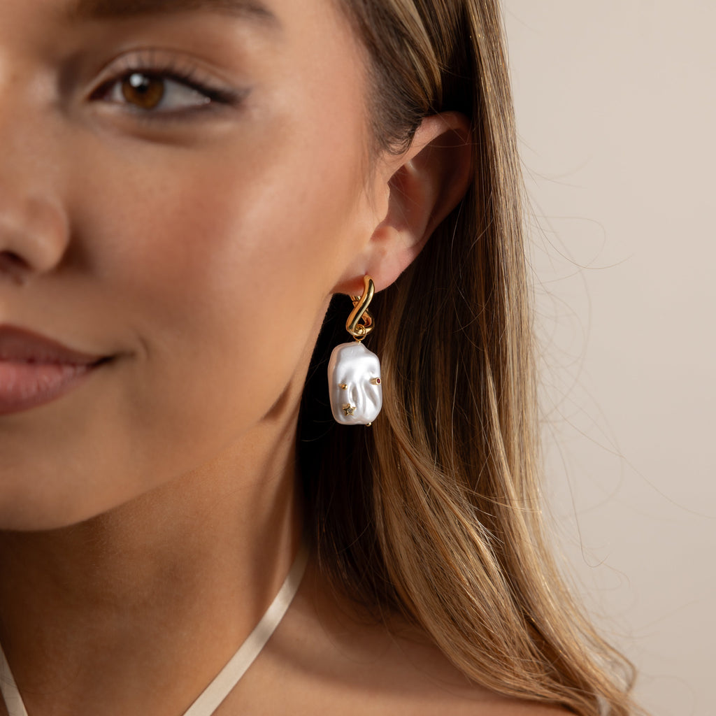 Celestial Baroque Pearl Charm Hoops