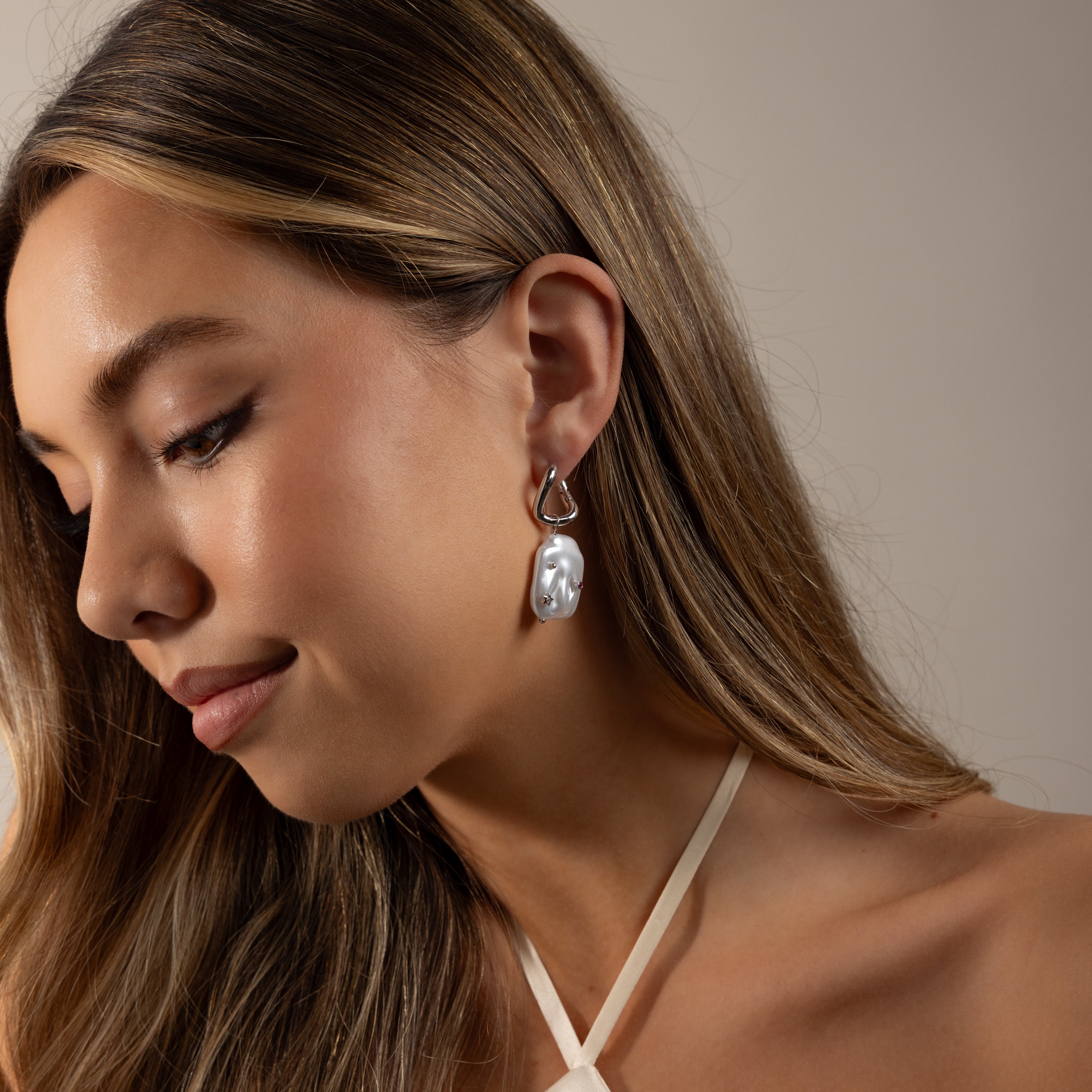 Celestial Baroque Pearl Charm Hoops