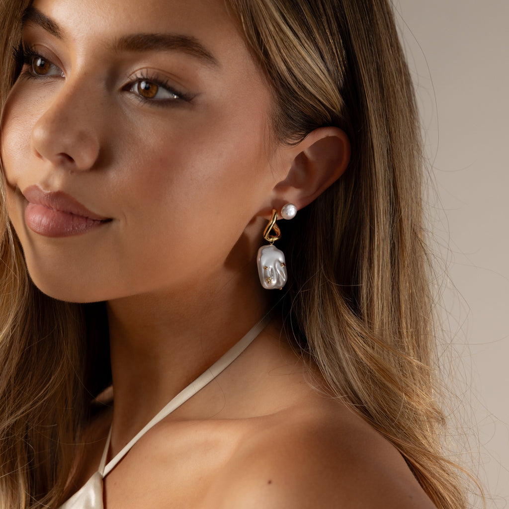 Celestial Baroque Pearl Charm Hoops