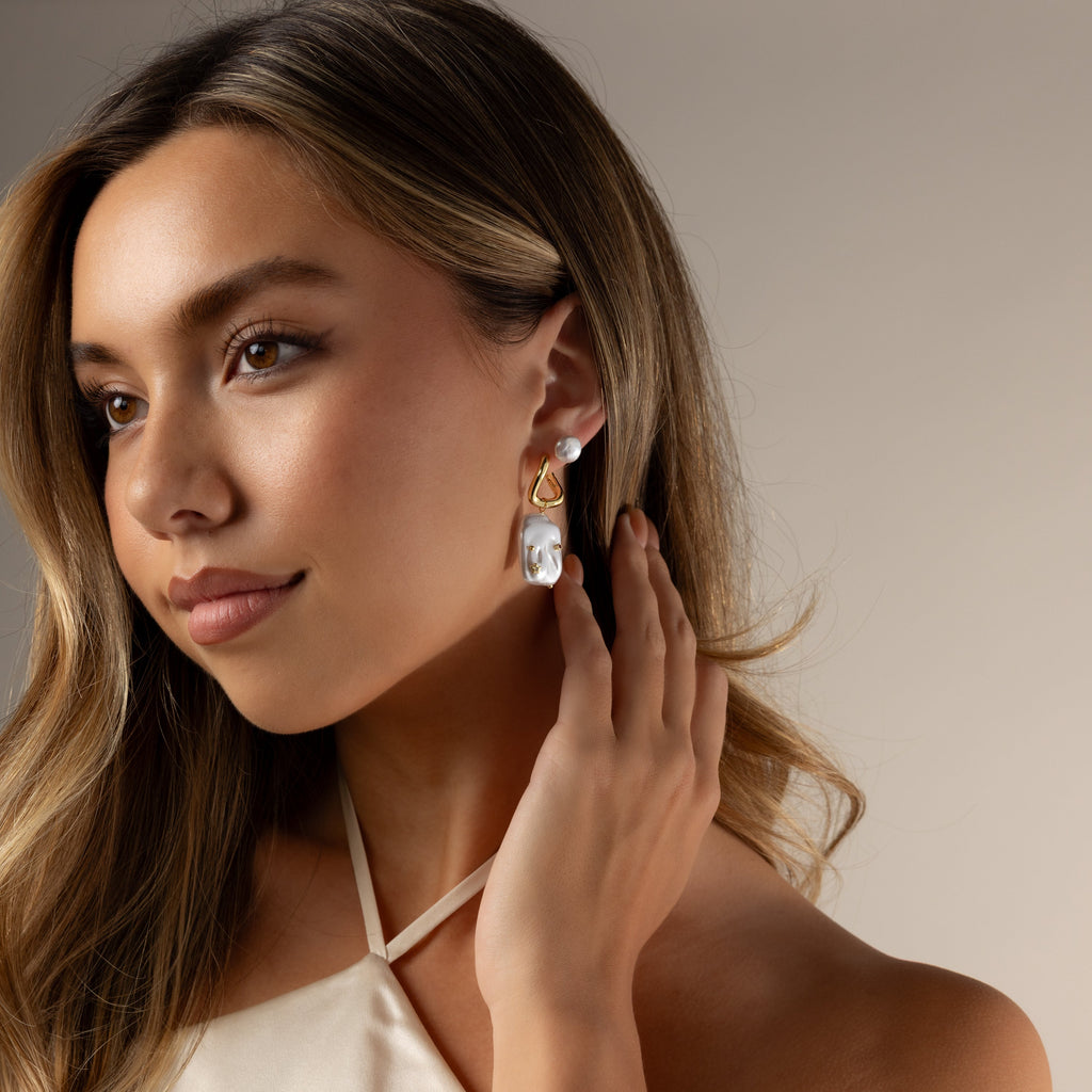 Celestial Baroque Pearl Charm Hoops