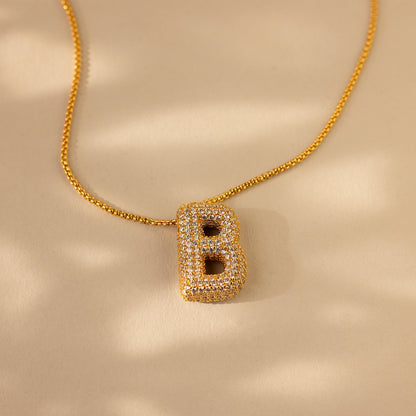 Pave Puff Letter Necklace