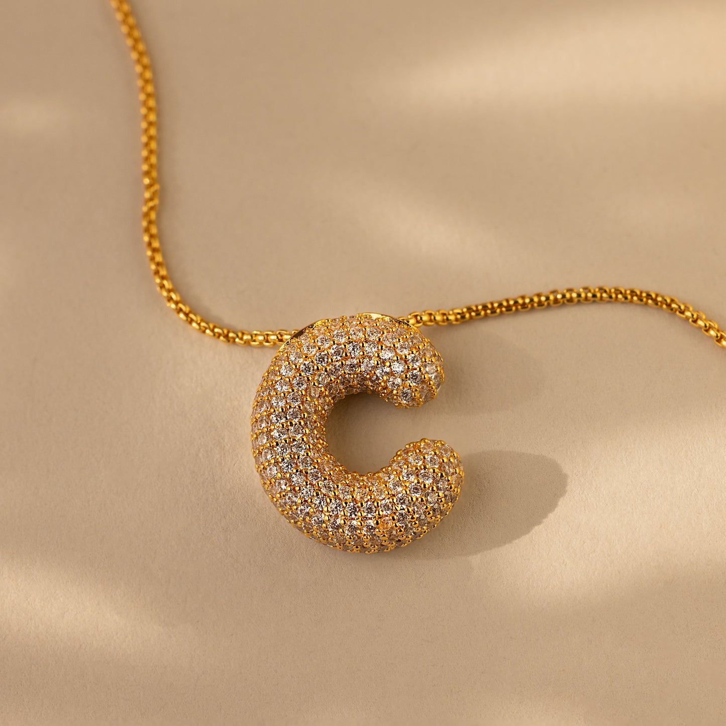 Pave Puff Letter Necklace