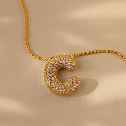 Pave Puff Letter Necklace