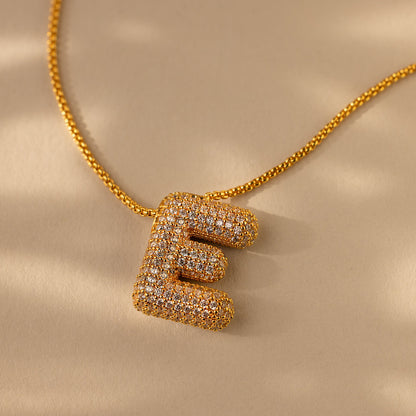 Pave Puff Letter Necklace