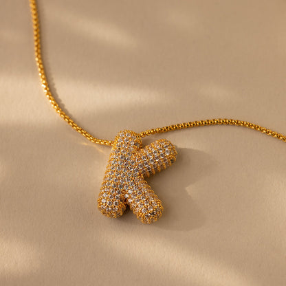 Pave Puff Letter Necklace