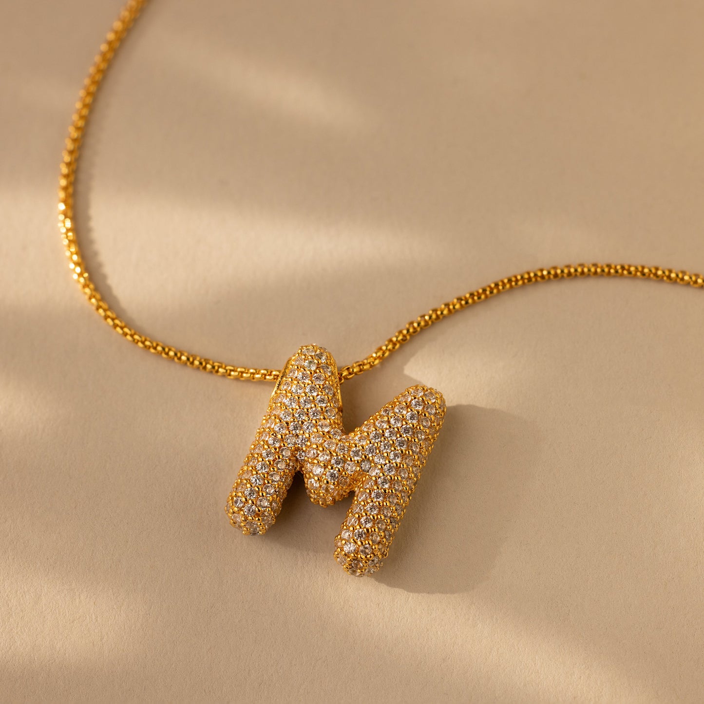 Pave Puff Letter Necklace