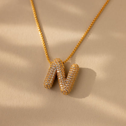 Pave Puff Letter Necklace