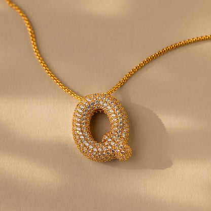Pave Puff Letter Necklace