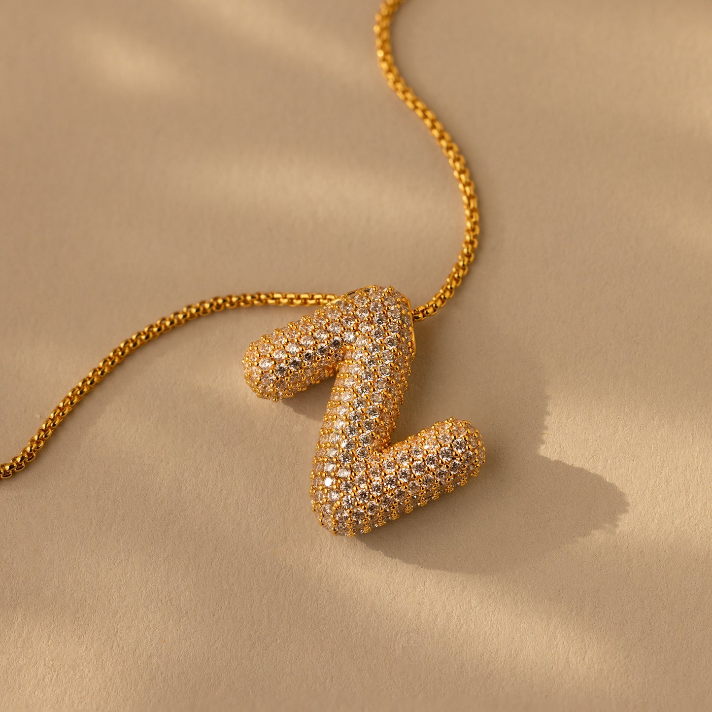 Pave Puff Letter Necklace