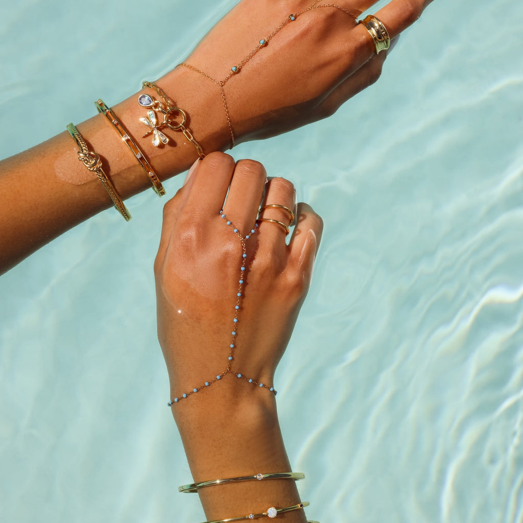 Ocean Beaded Hand Chain Bracelet