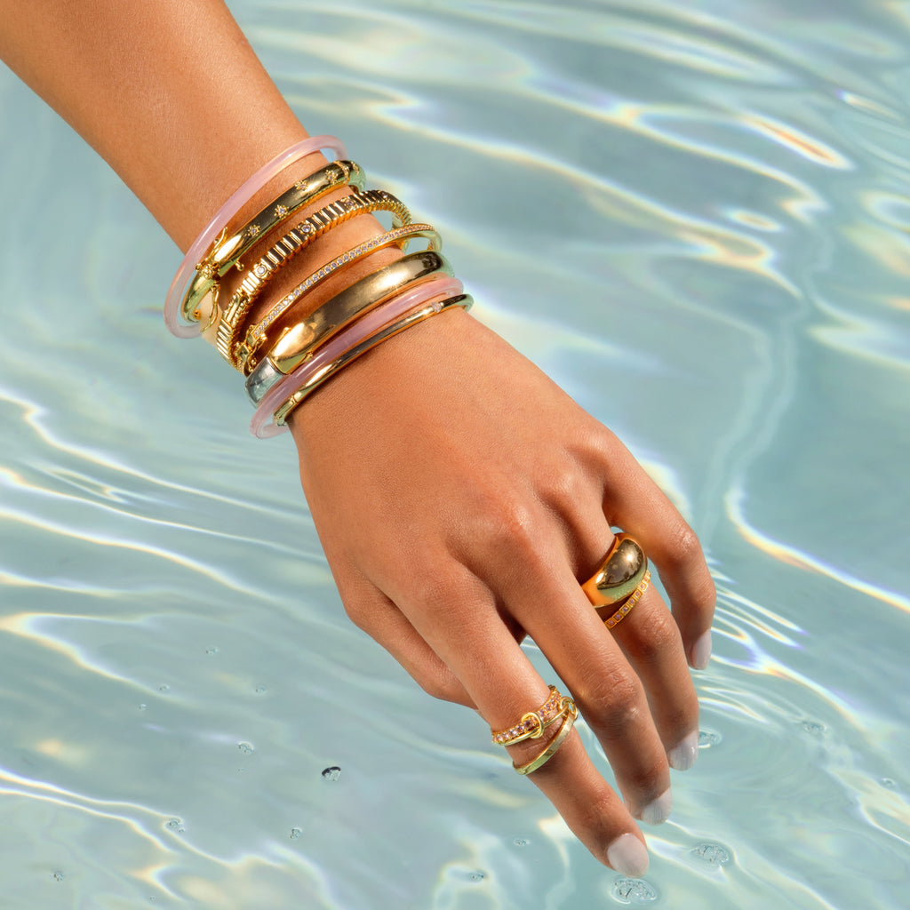Thin Pink Jade Bangle Set