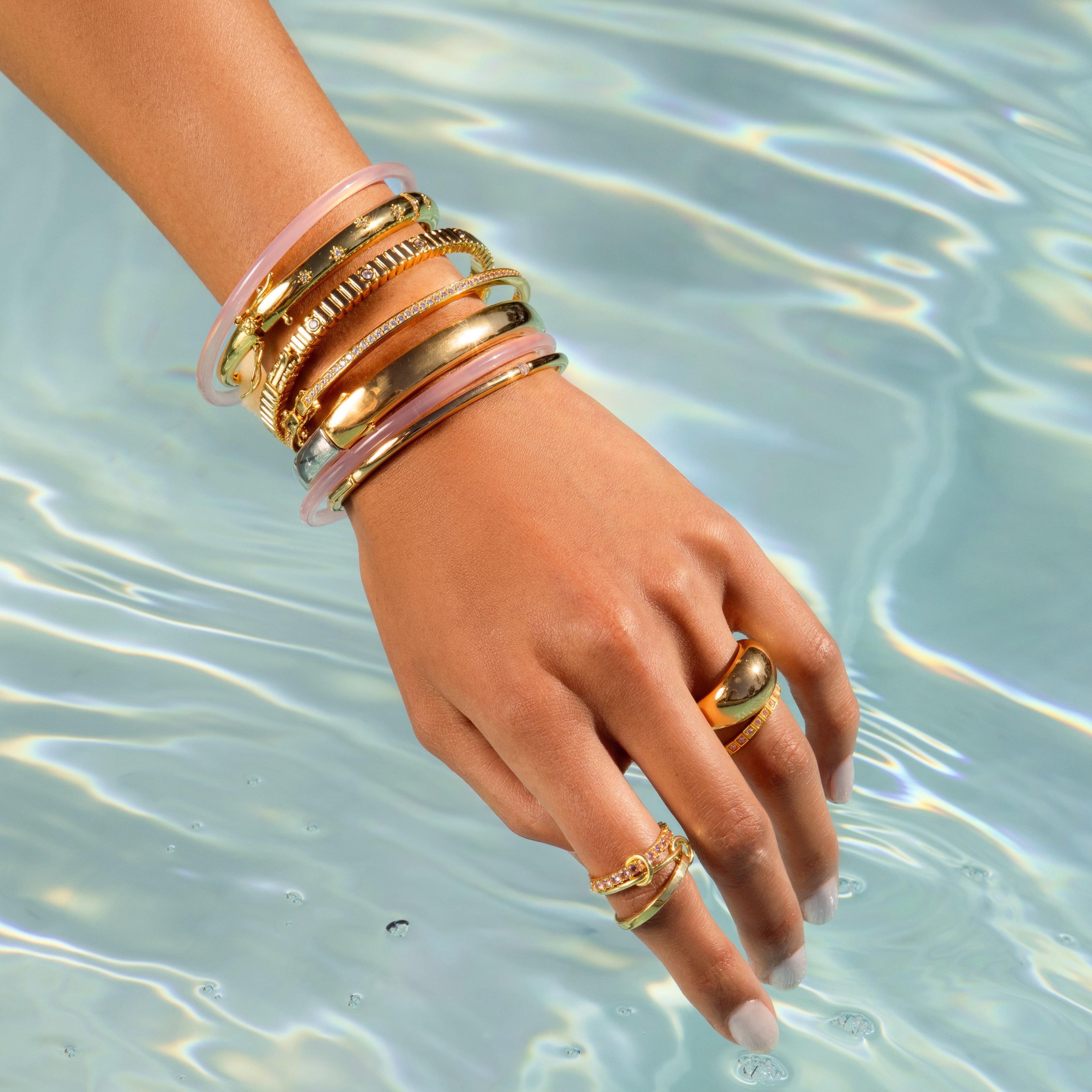 Thin Pink Jade Bangle Set