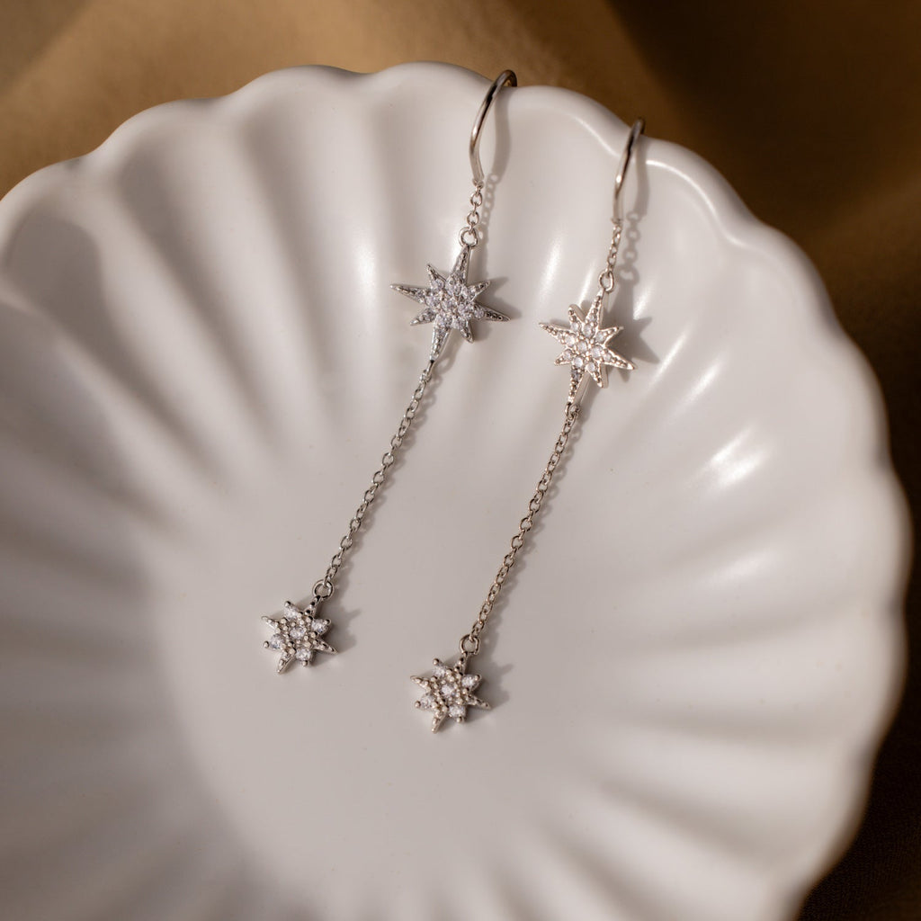 Pave Star Threader Earrings