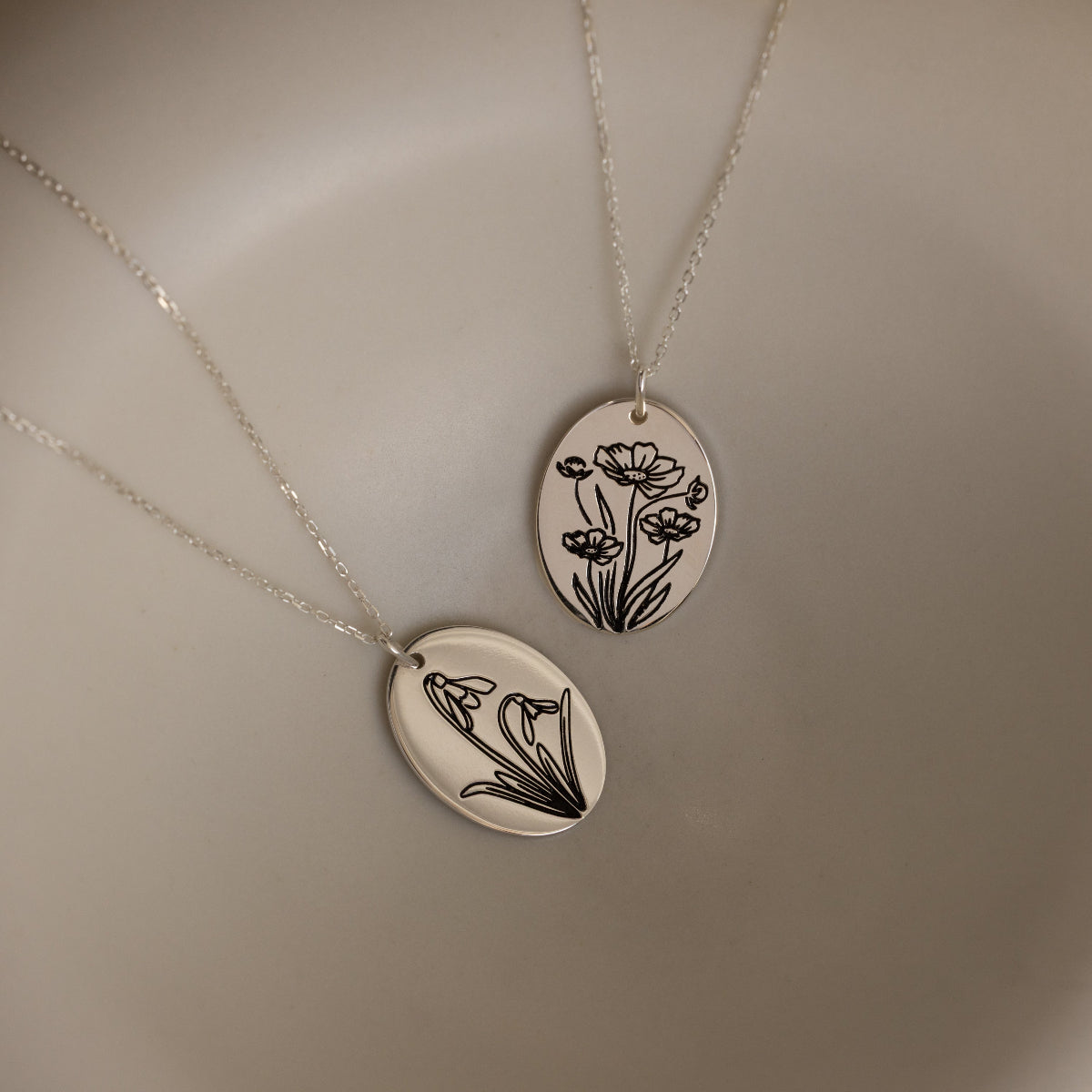 Oval Birth Flower Necklace