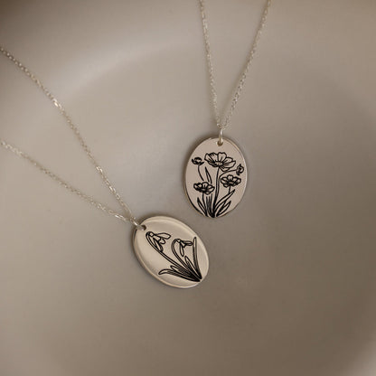 Oval Birth Flower Necklace