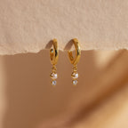 Dangling Pearl Diamond Huggies