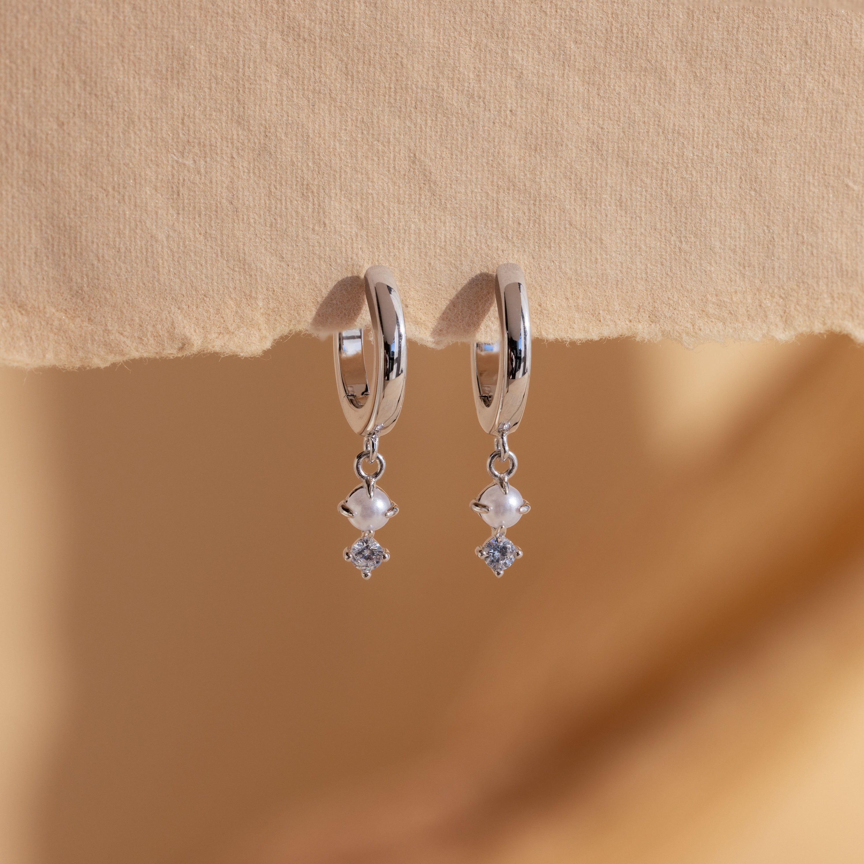 Dangling Pearl Diamond Huggies