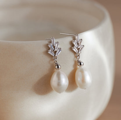 Pearl Diamond Drop Earrings