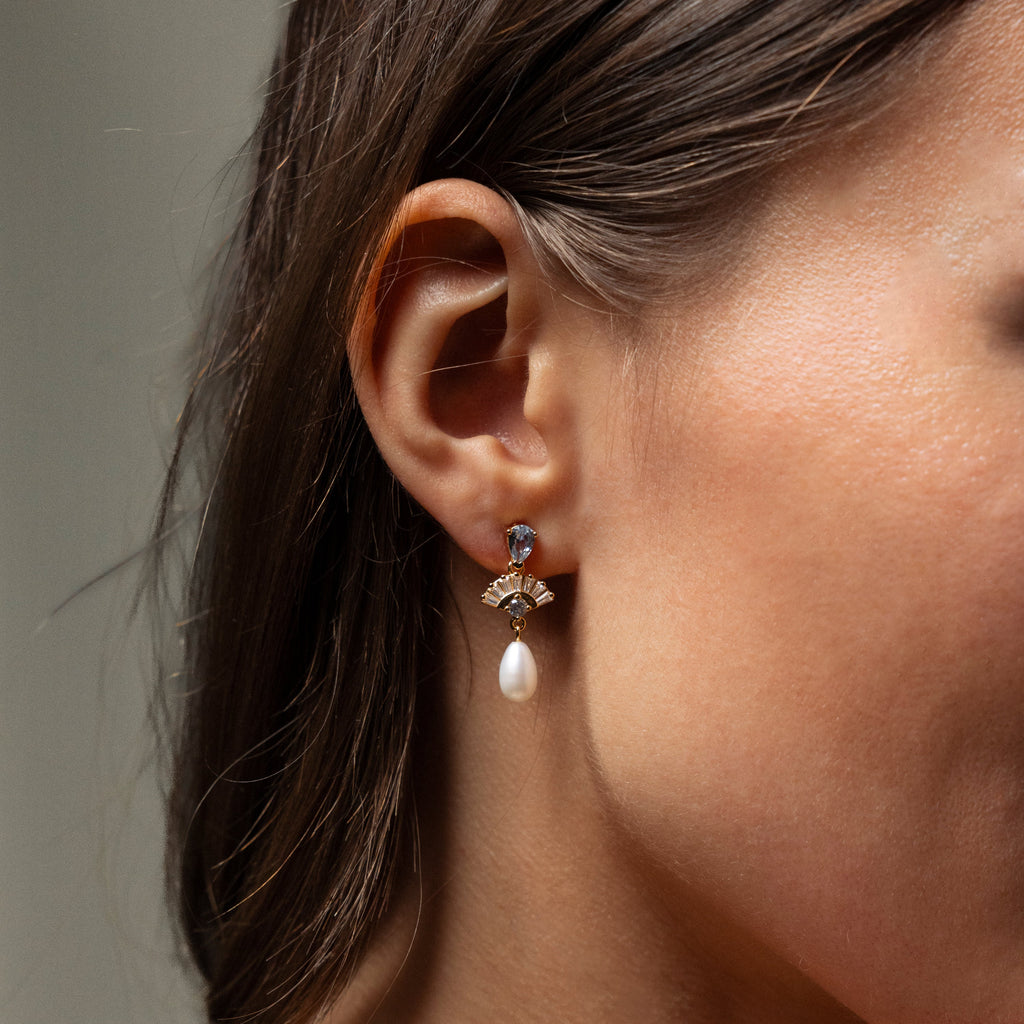 Aquamarine Pearl Drop Earrings