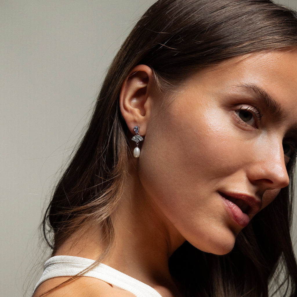 Aquamarine Pearl Drop Earrings