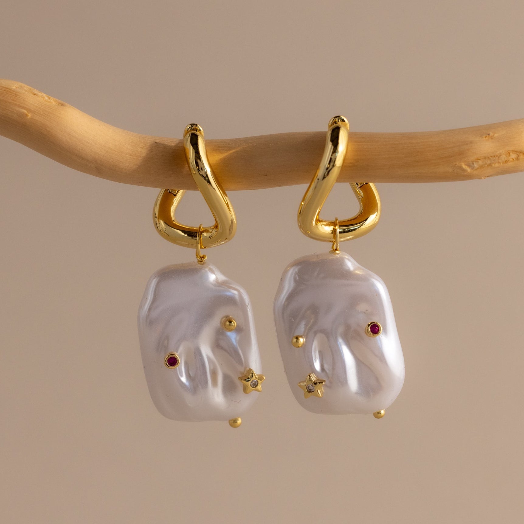 Celestial Baroque Pearl Charm Hoops