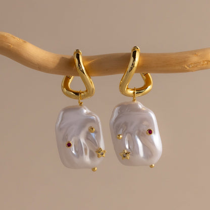 Celestial Baroque Pearl Charm Hoops