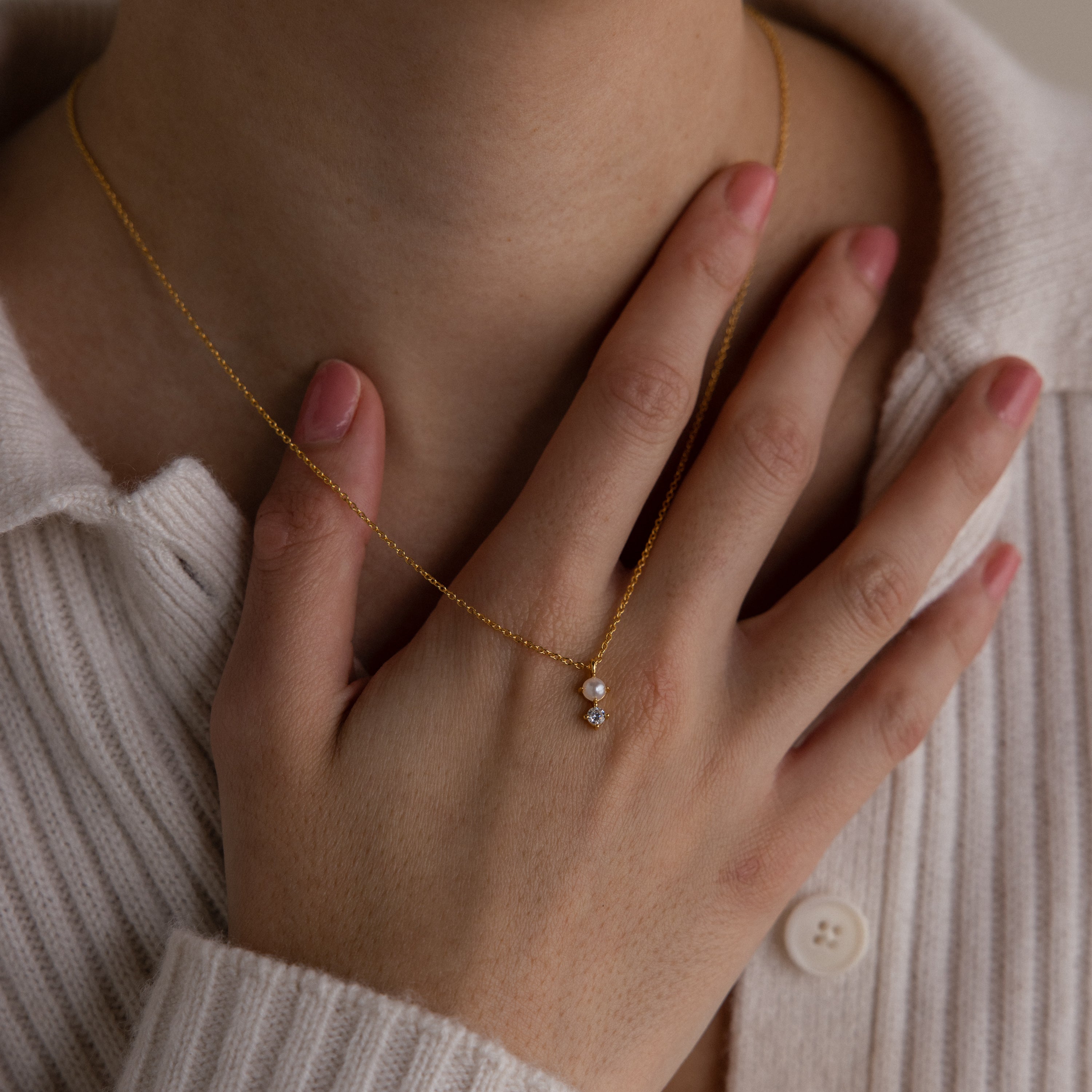Pearl Diamond Drop Necklace