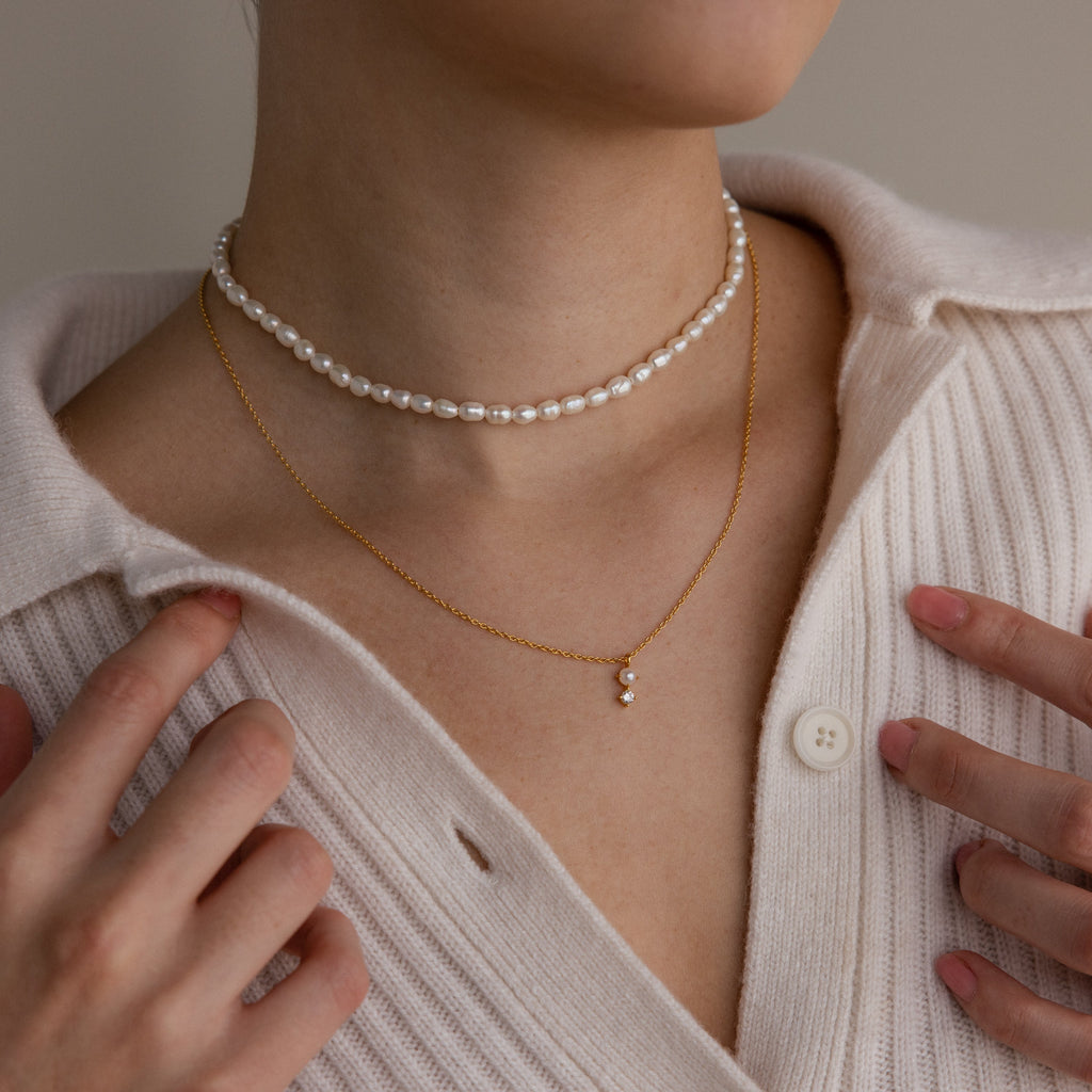 Pearl Diamond Drop Necklace