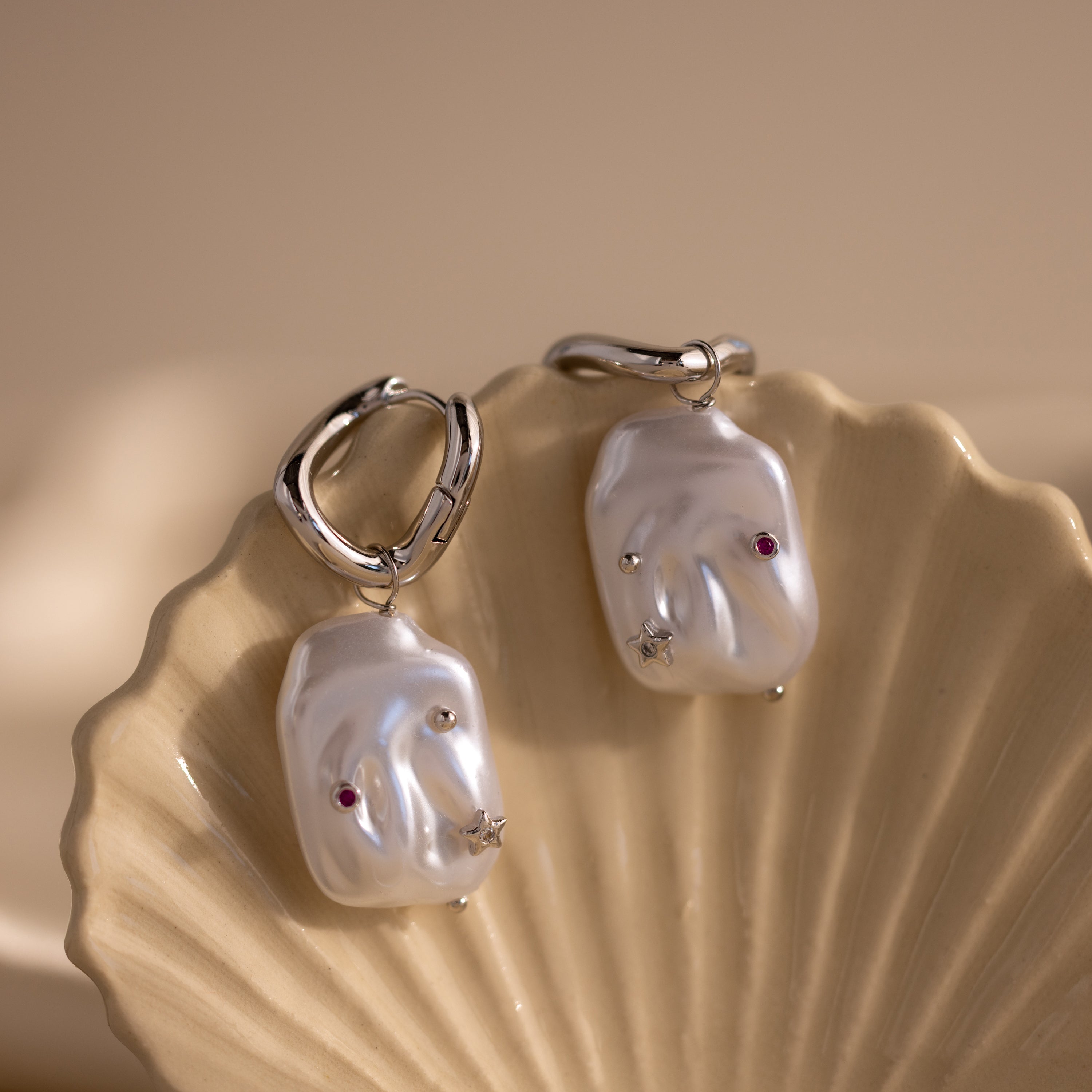 Celestial Baroque Pearl Charm Hoops