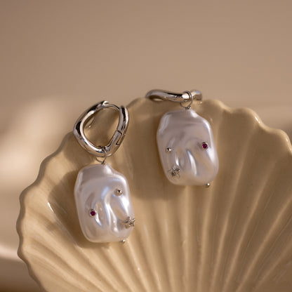 Celestial Baroque Pearl Charm Hoops