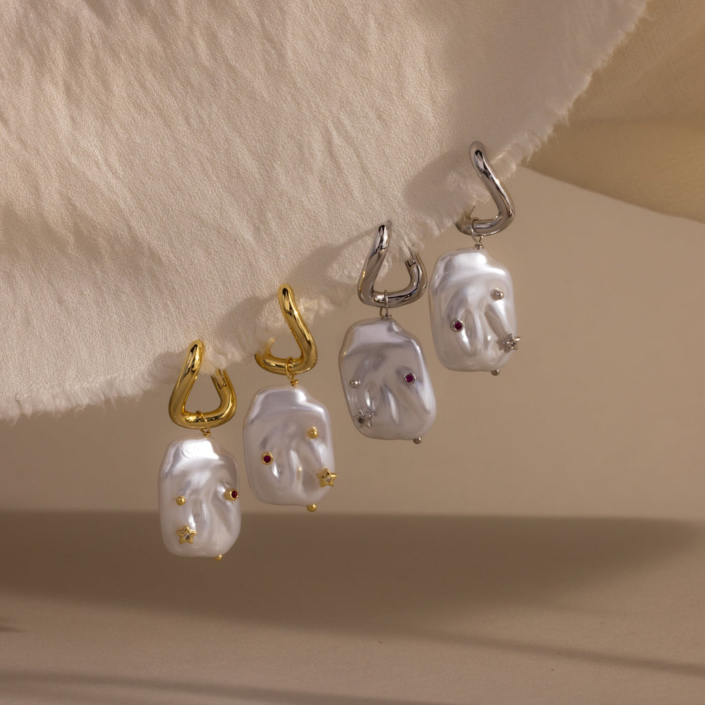 Celestial Baroque Pearl Charm Hoops