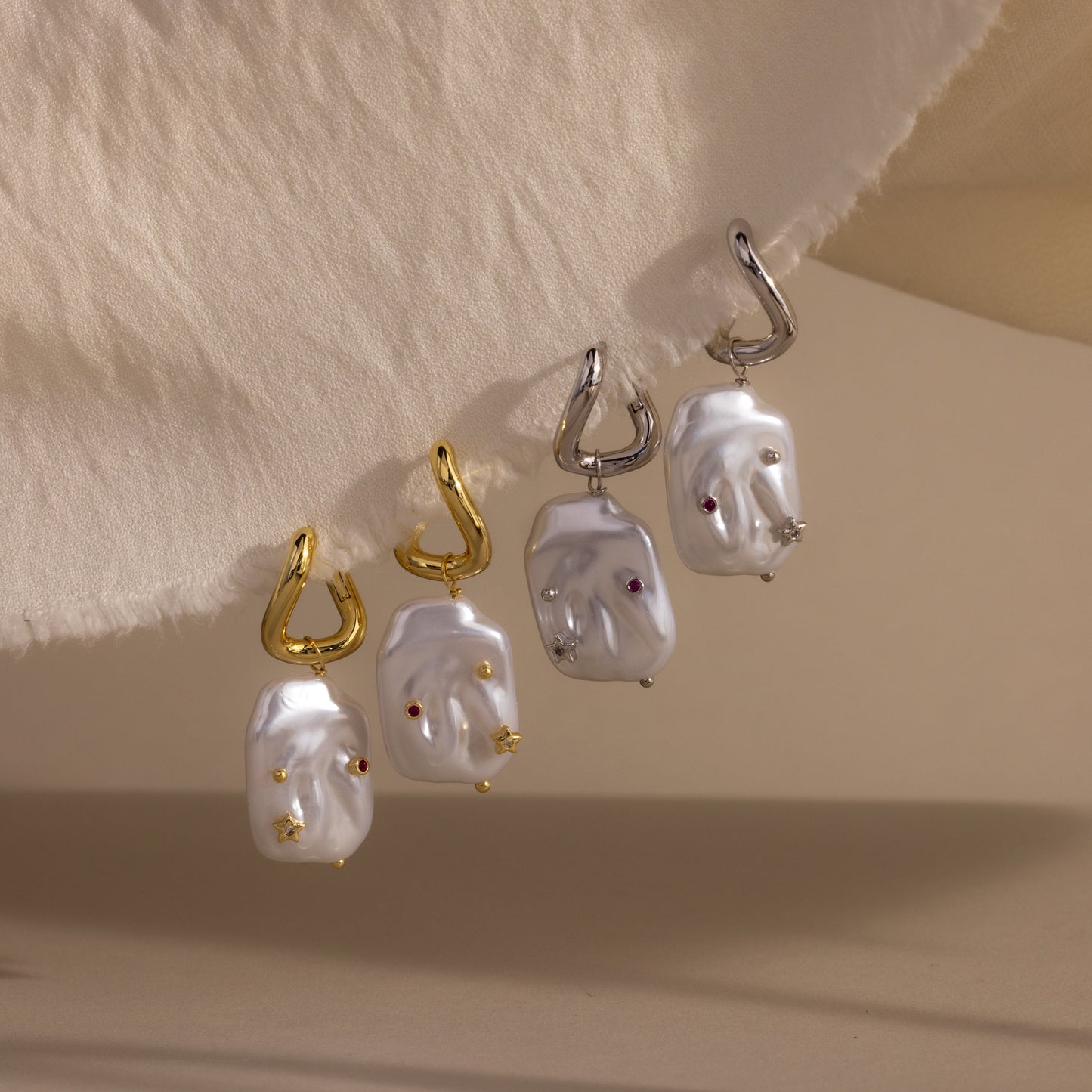 Celestial Baroque Pearl Charm Hoops