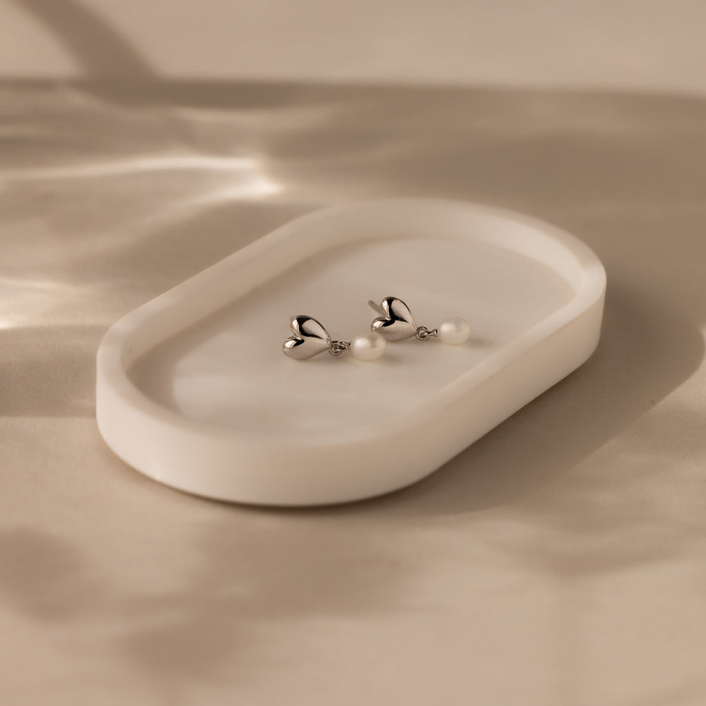 Heart Pearl Drop Earrings