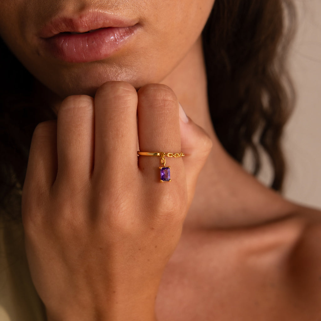 Birthstone Drop Chain Ring