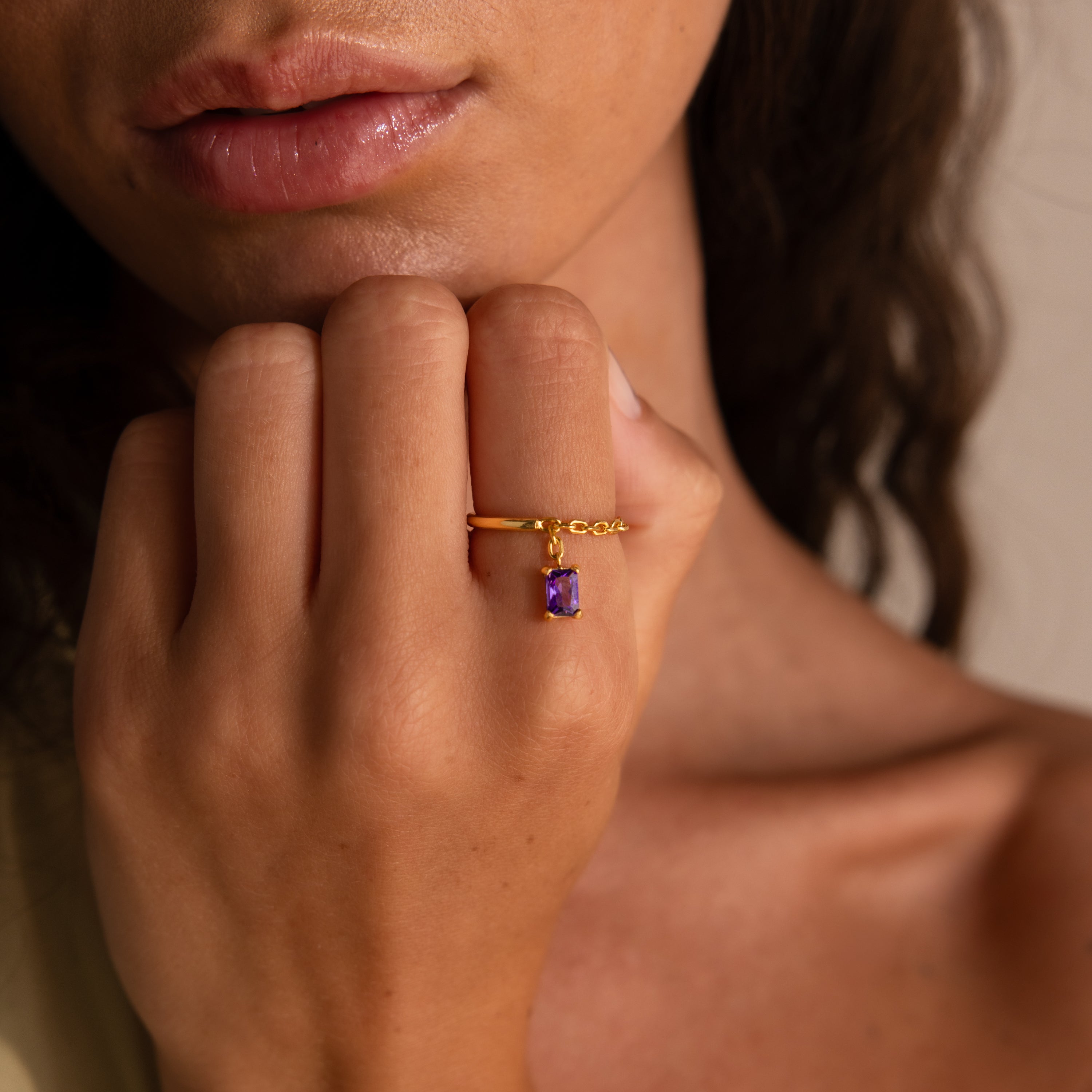 Birthstone Drop Chain Ring
