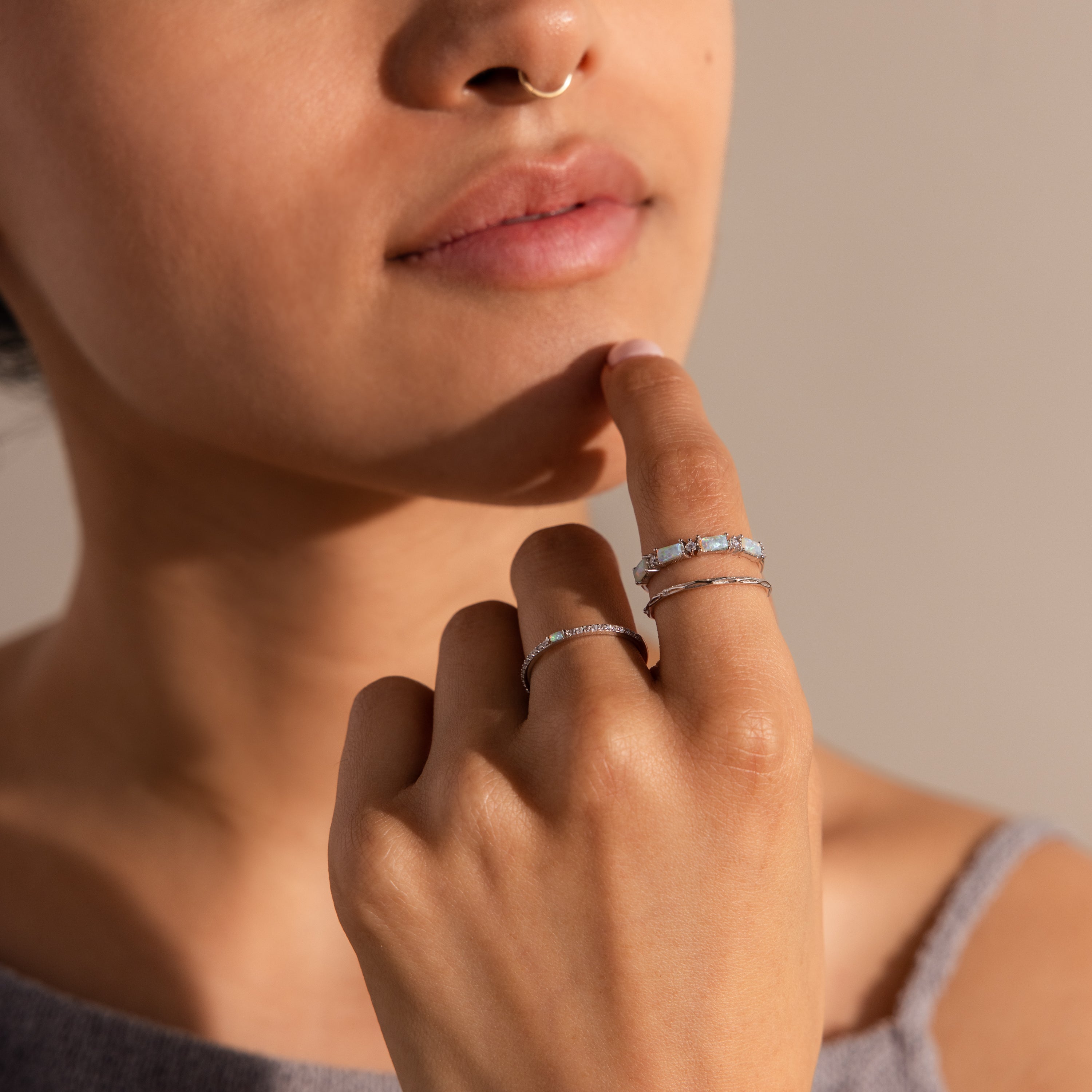 Pave Opal Ring Set
