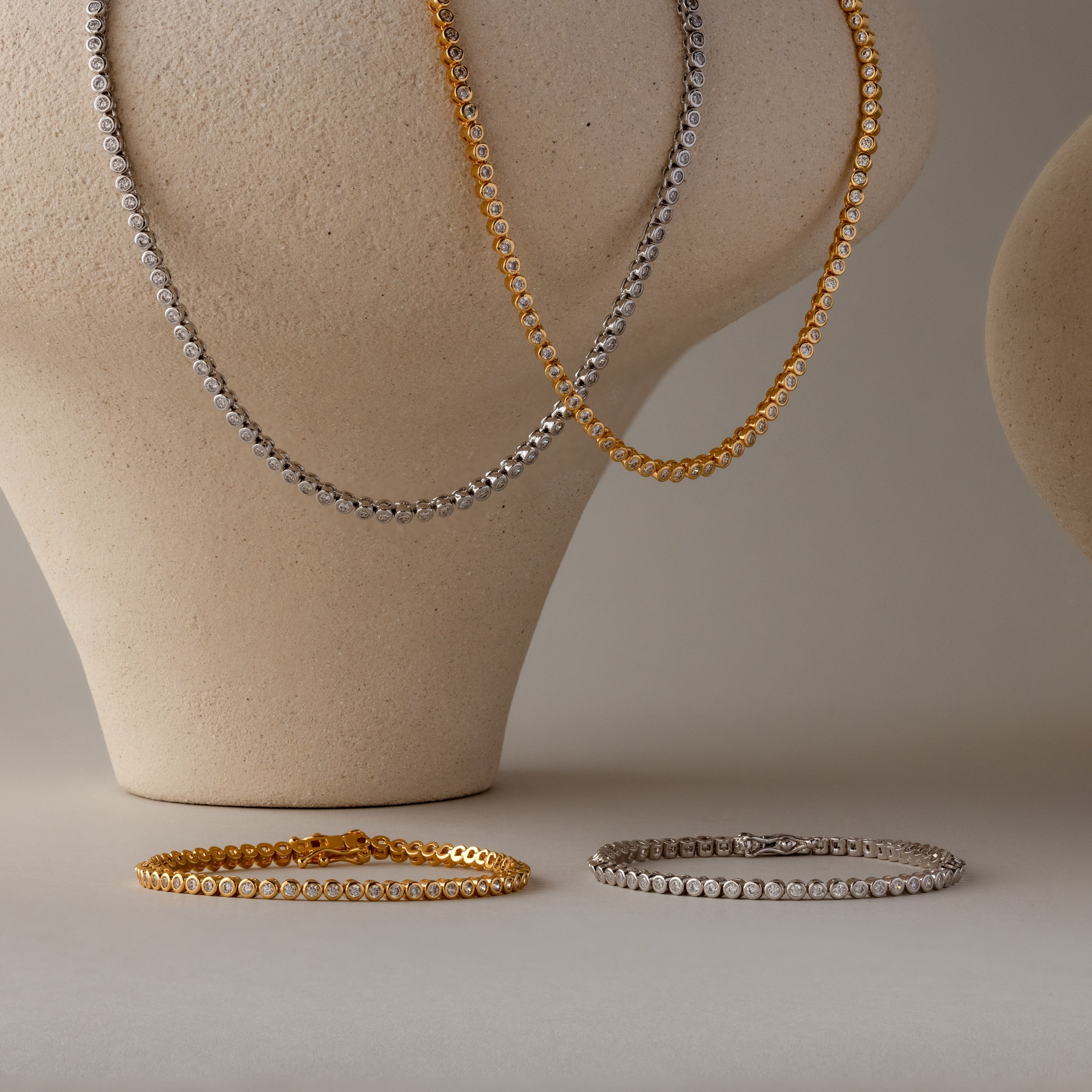 Diamond Bezel Tennis Necklace & Bracelet Set