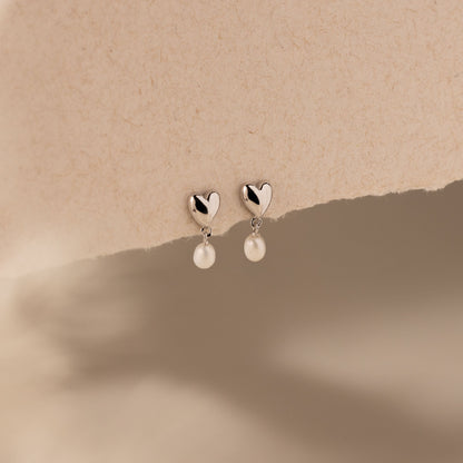 Heart Pearl Drop Earrings