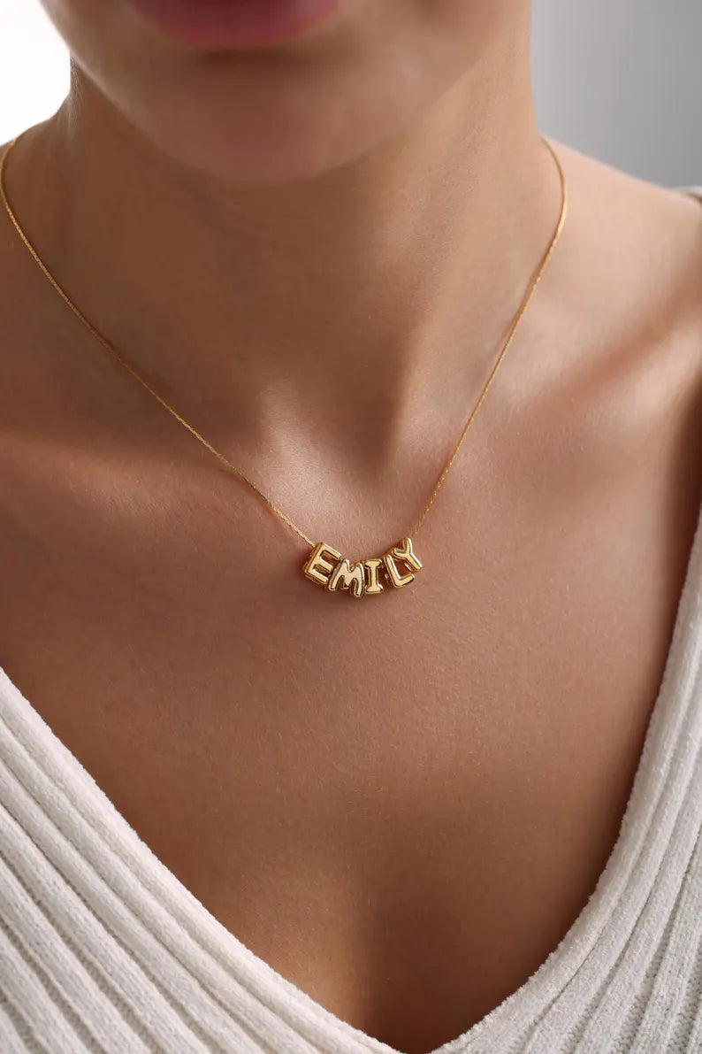 Personalized Tiny Balloon Initial Name Necklace