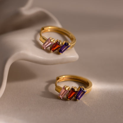 Multiple Tapered Birthstone Huggies