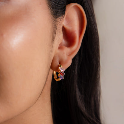 Multiple Tapered Birthstone Huggies