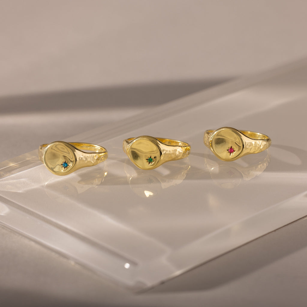 North Star Birthstone Signet Ring