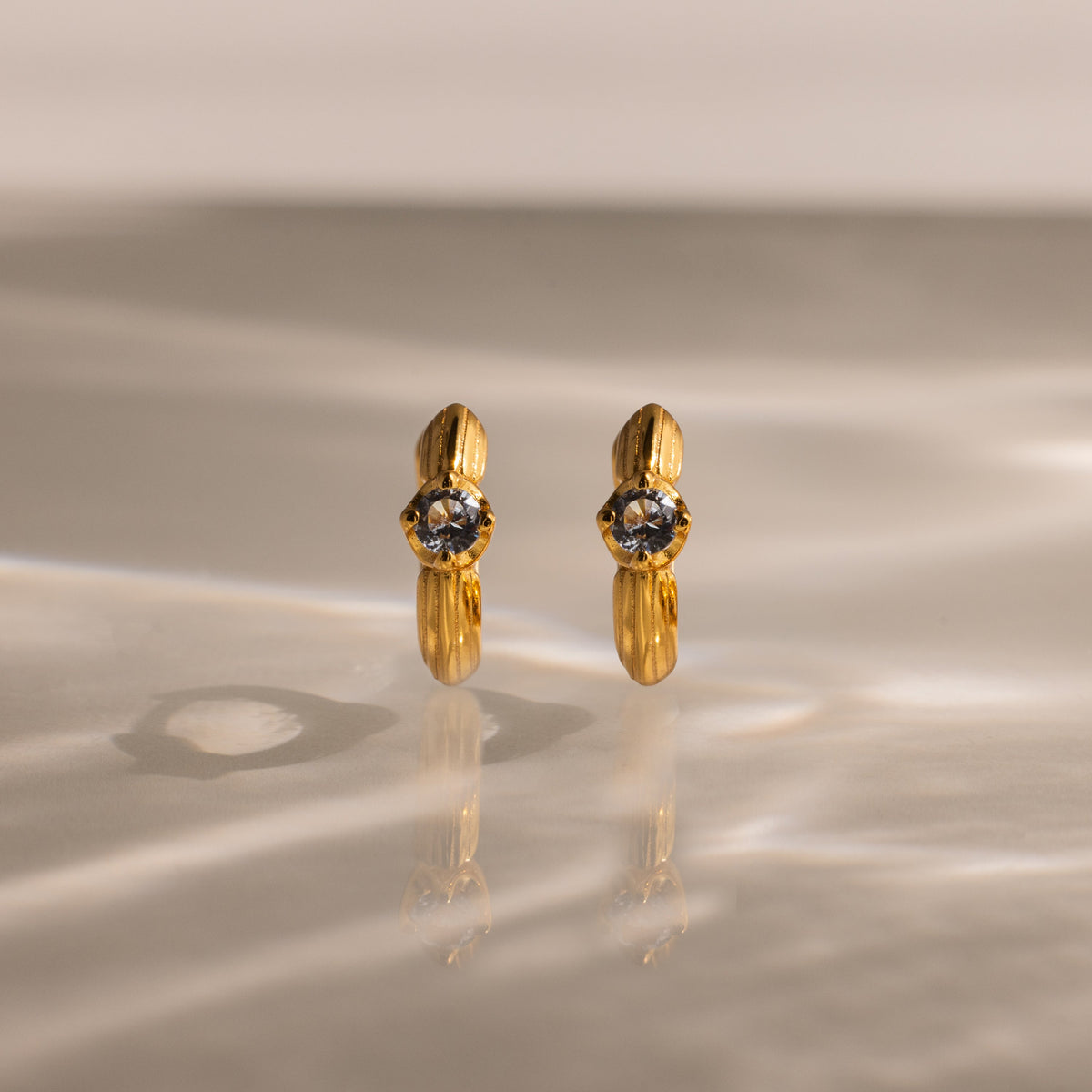 Ribbed Birthstone Huggies