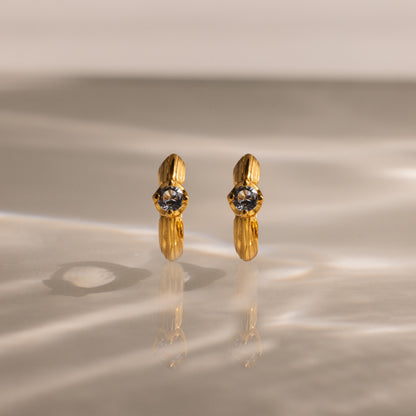 Ribbed Birthstone Huggies