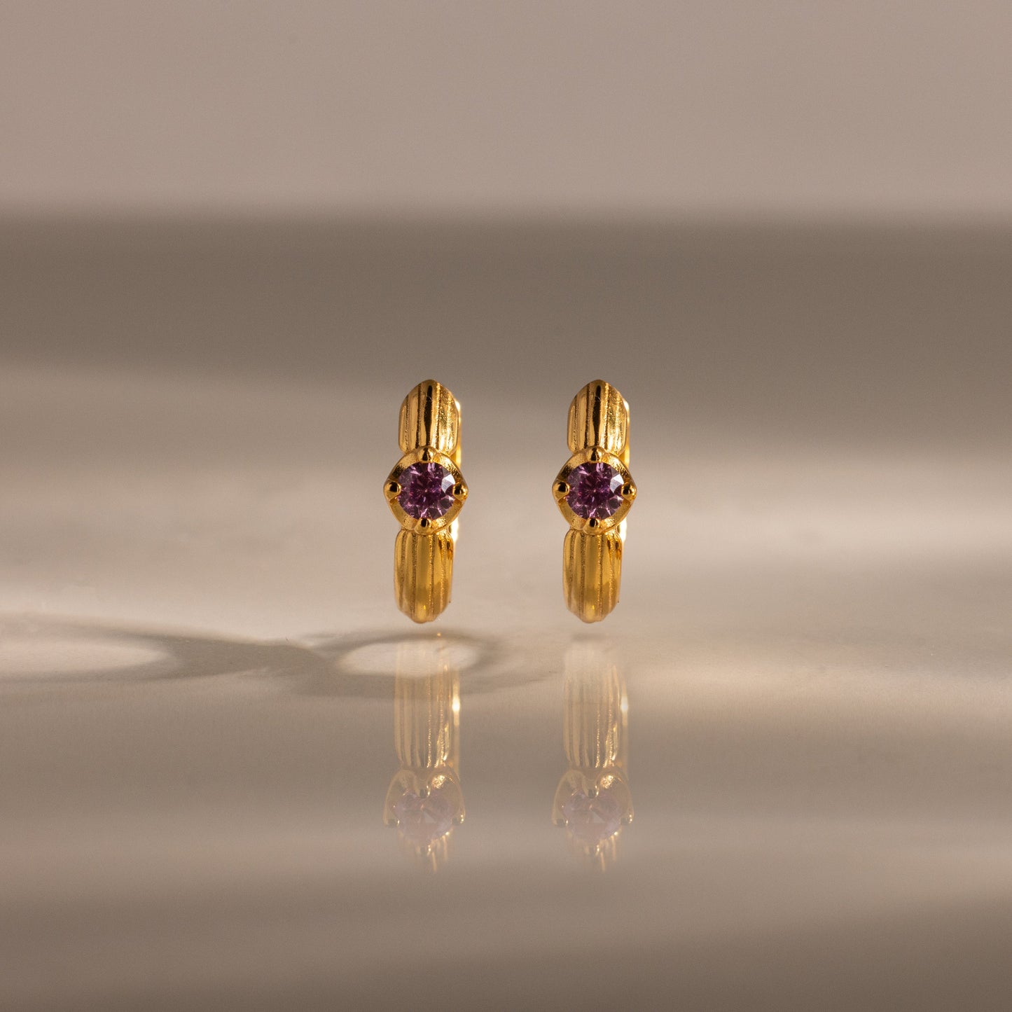 Ribbed Birthstone Huggies