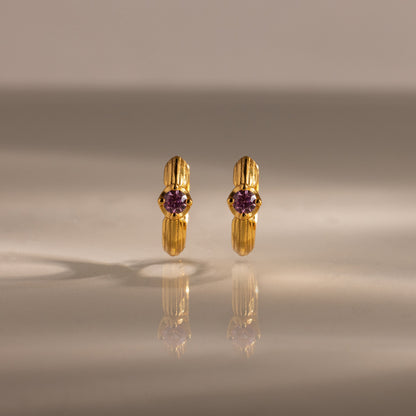 Ribbed Birthstone Huggies